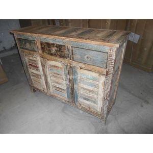 Buffet buffet en bois récupéré à 3 portes et 3 tiroirs Meubles de maison à usage général - Product Image 1