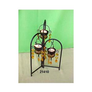 Brass & Glass Hanging <b>Tealight</b> <b>Holder</b> with Silver Stand Handmade American Style Christmas Home Decoration - Product Image 1