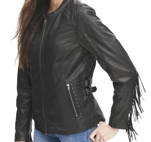 Nueva Chaqueta de Piel de Oveja Color Beige Oscuro para Mujer, Estilo Motero, Deportiva y a la Moda, con Diseño Personalizado, Venta al Por Mayor - Product Image 2