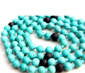 สร้อยคอหินลาวา8มม. ประดับด้วยลูกปัดหินสีเทอร์ควอยซ์ได้รับการรับรองว่าเป็นงานสำหรับชาวพุทธ - Product Image 2