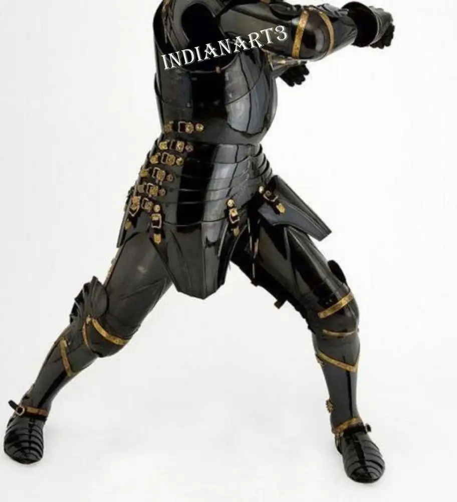 Combat Full Body Armour Black Knight Wearable Middeleeuwse Ridder Harnas Met Gele Lijn