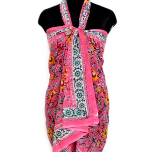Latest Indian Phuljhari Pink Gud Sportswear Hand Block Printed Cotton <b>Sarong</b> Women's Beach <b>Wrap</b> - Product Image 3