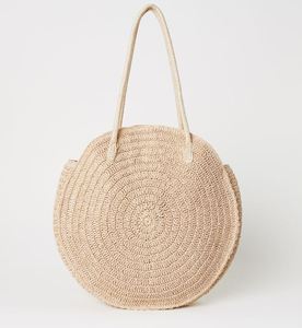 กระเป๋าโท้ทฟางธรรมชาติทำมือกระเป๋าช้อปปิ้งแบบสานมีกระดุมปิดสำหรับฤดูร้อน - Product Image 2