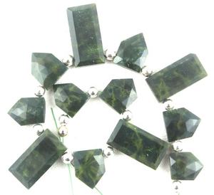 Pierre précieuse de jaspe vert naturel à facettes en forme de pentagone et de rectangle perles en vrac pour la fabrication de bijoux faits à la main - Product Image 4