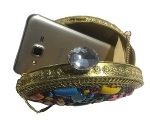 Pochette de soirée de luxe pour dames mariée perlée avec diamant strass et perles motif pierre - Product Image 4