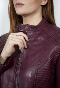Women's Sophisticated Biker Style Maroon Leather <b>Jacket</b> Bold and Fashionable Made from Soft Genuine Lambskin Winter Season - Product Image 4