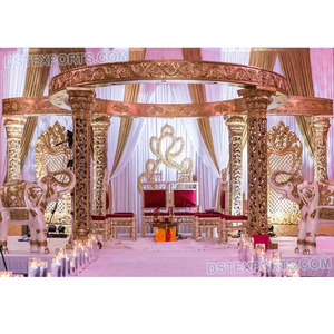 Ceremonia DE BODA dorada Fibra Mandap Indian Tradicional Classy Decoración DE BODA convencional Tradicional Royal Pillar Mandap Set UK - Product Image 1