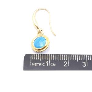 Kingman Block Turquoise 30 To 31 MM With Ear <b>Wire</b> Round Shape <b>Silver</b> Bezel Gold Plated Earring - Product Image 4