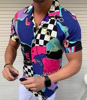 Chemises décontractées élégantes pour hommes à motif floral en polyester/coton, coupe ajustée, manches courtes, infroissables et respirantes pour l'été – Vente en gros
