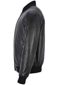 Bombardier rétro en cuir de vache pour hommes d'hiver OEM Veste noire avec col montant Prix - Product Image 3