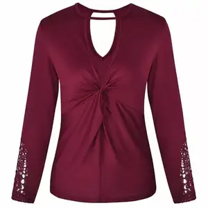 Camiseta personalizada de alta calidad para mujer, blusa 100% de algodón con diseño de cuello de manga larga supersuave, colección de camisa de China - Product Image 1