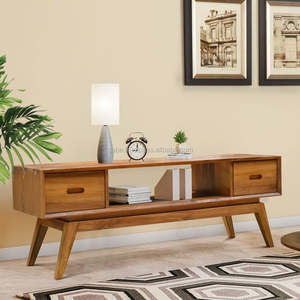 Console de style vintage en teck avec deux tiroirs meubles de salon de couleur naturelle pour la maison - Product Image 2