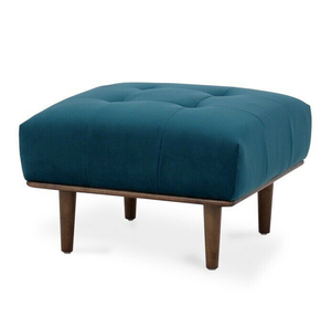 Pouf de salon en cuir et bois - Product Image 6