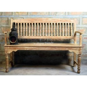 Industrial Indian-Banco de muebles para exteriores, larga, natural, madera recuperada - Product Image 1