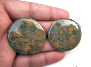 Cabujones de jaspe de fruta Natural genuina Forma de cristal curativo redondo suave Tamaño enorme 2 piezas de piedras preciosas sueltas - Product Image 3