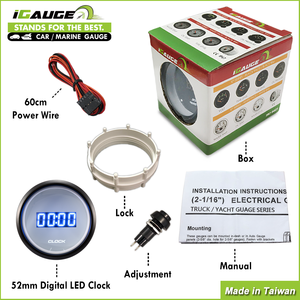 Indicador digital de barco LED azul de 52mm 12V/24V IP67 Lente transparente nominal Reloj de ajuste universal - Product Image 4