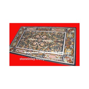 Plateau de table en marbre noir avec incrustations, design magnifique - Product Image 1