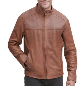 Chaqueta de cuero con cremallera central de cuero de punto de hombro, chaqueta de motocicleta de estilo motorista, chaqueta clásica de moda de cuero Real - Product Image 3