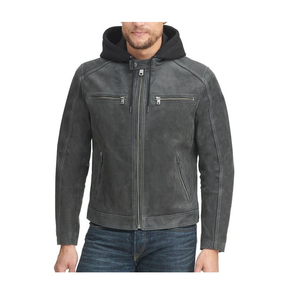 Chaqueta de cuero con capucha estilo chaqueta motorista de motocicleta chaqueta de moda de cuero real clásico - Product Image 1