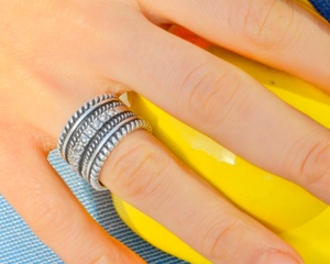 Auténtica barra turca oriental pulsera de plata Unisex de moda anillo de banda tallada Bohemia con diseño de papel de envoltura gruesa - Product Image 2