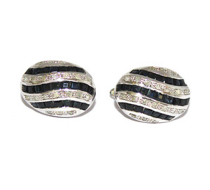 Memoria Jewels 100% Beautiful Blue Sapphire and Cubic Zirconia <b>Silver</b> Plated Vintage Oval <b>Stud</b> Earrings with for Certificate - Product Image 2