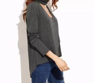 เสื้อครอปแขนยาวคอปกสูงของผู้หญิงแฟชั่นใหม่เสื้อครอปโชว์หลังเสื้อผ้าคอตตอนถักแบบเรียบเสื้อยืดสั้นขายส่ง - Product Image 2