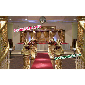 Decoraciones DE BODA indias elegantes hechas a mano-conjunto Mandap de cristal de fibra dorada exportado por experto decorador de bodas - Product Image 1