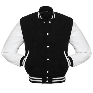 Veste de baseball Letterman College Classic pour hommes en laine noire, manches en cuir blanc, veste à capuche universitaire d'hiver, respirante et teinte - Product Image 1