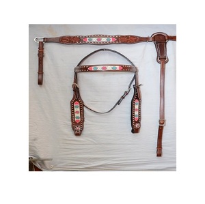 Venta al por mayor 100% cuero Premium occidental Headstall & Breastplate Set totalmente personalizado caballo productos fabricados en la India - Product Image 2