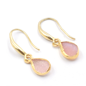 Druzy สีชมพู27ถึง28มม. พร้อมหูลวดลูกแพร์รูปร่างต่างหูชุบทอง - Product Image 2
