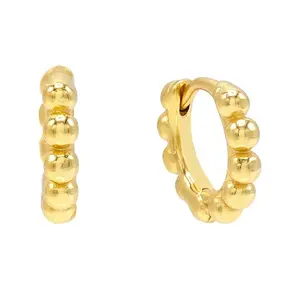 Gemnel latest fashion mini bead huggie 925 sterling silver hoop earrings 18k gold