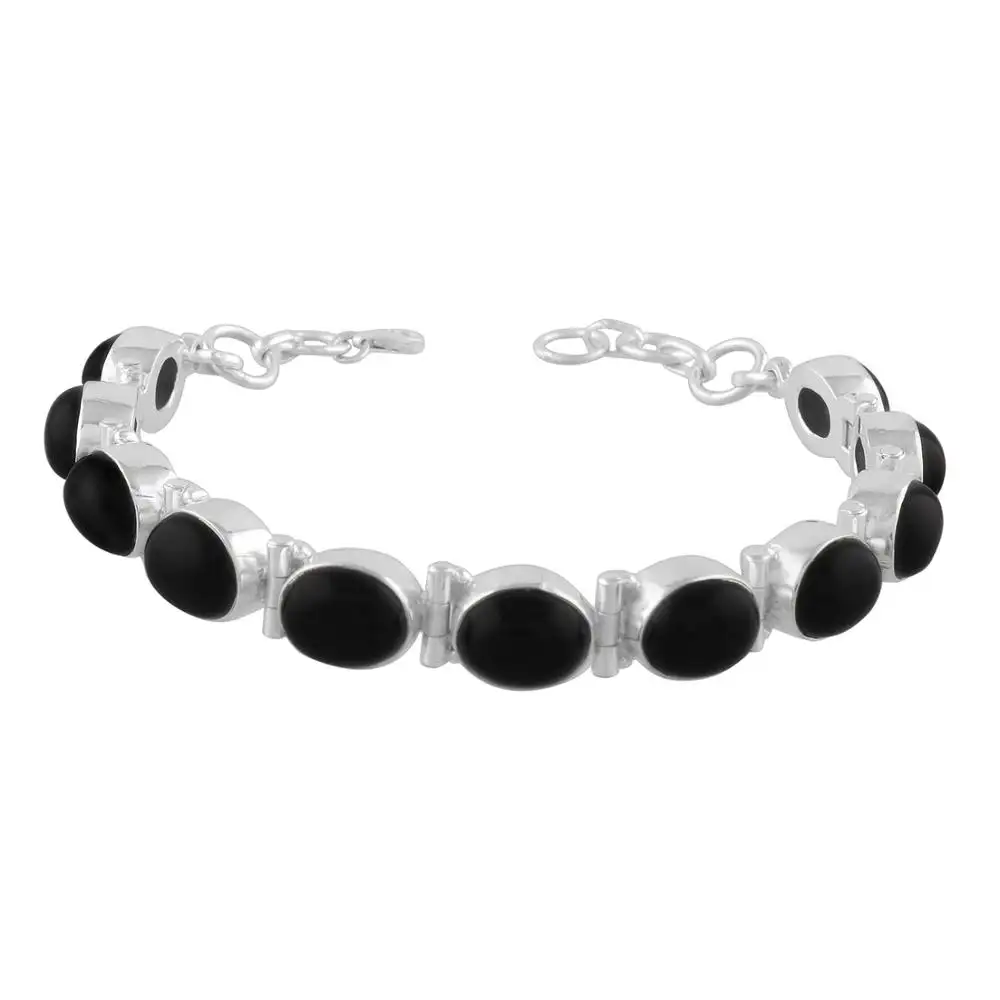 925 prata esterlina estilo clássico preto ônix elegante pulseira para as mulheres jóias
