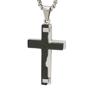 Verso de la Biblia grabado Cruz de acero inoxidable colgante de joyería - Product Image 2