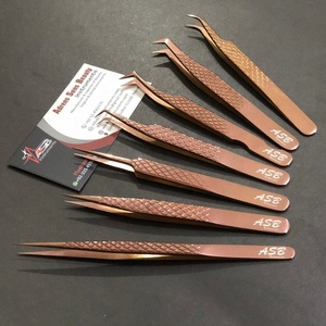Fabricant de pinces à cils en acier inoxydable japonais massif plaqué or rose, revêtement plasma, poignée diamantée, pinces à cils pour extensions de cils - Product Image 1