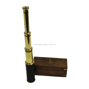 Náutico Handheld Pirate Brass Telescope Com Caixa De Madeira Sailor Home Decor Pirate Captain's Boat Toy Presente-14 Polegada Melhor qualidade