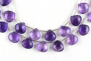 Cuentas de Briolette con forma de corazón facetadas, piedras preciosas naturales de amatista de 1 hebra, venta al por mayor - Product Image 2