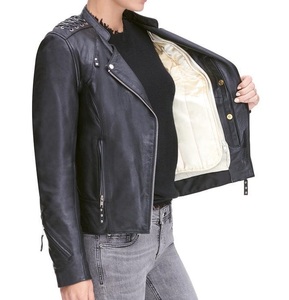 เสื้อแจ็กเก็ตหนังขี่จักรยานสำหรับผู้หญิงเสื้อโค้ทหนังแท้มีซิปออกแบบได้ตามต้องการ - Product Image 5