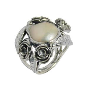 แหวนพลอยมุกน้ำจืดที่มีชื่อเสียงทำด้วยมือแหวนเงินสเตอร์ลิงเครื่องประดับ925 - Product Image 1