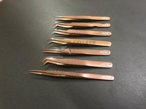 Fabricant de pinces à cils en acier inoxydable japonais massif plaqué or rose, revêtement plasma, poignée diamantée, pinces à cils pour extensions de cils - Product Image 5