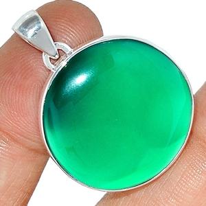 2025 nouveauté pendentif en argent Sterling 925 forme ronde pierre précieuse Onyx vert avec réglage de lunette ODM OEM bijoux pour femmes - Product Image 1