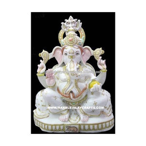 หินอ่อนพระพิฆเนศรูปปั้นหินอ่อนสีขาวพระพิฆเนศอยู่ในจุดสีขาวบริสุทธิ์ฟรี Makrana หินอ่อนที่มีการออกแบบที่พิเศษมาก - Product Image 1