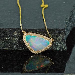 <b>Solid</b> 14k Gold <b>Necklace</b> Pave Diamond Jewelry Natural Opal Gemstone Top Quality New Design - Product Image 2