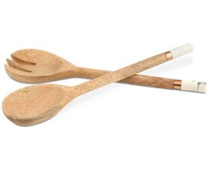 Juego de servidores de ensalada de madera de mango con tenedor y cuchara con diseño de borde de mármol, nueva colección - Product Image 1