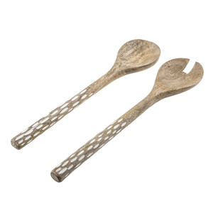 Juego de Servidores de Ensalada de Madera de Mango con Mango de Puntos, Ecológico y Apto para Lavavajillas - Product Image 1