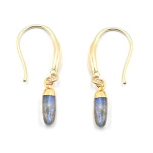 Labradorite 27 to 28 MM With <b>Sterling</b> <b>Silver</b> Ear <b>Wire</b> Oval Shape Gold Electroplated Earring - Product Image 1
