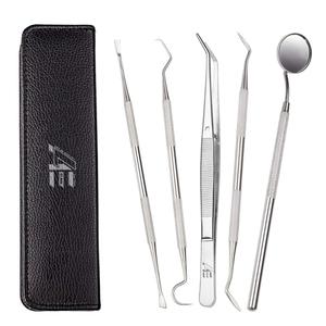 Juego de 5 herramientas profesionales de limpieza de dientes, Kit de higiene Dental, púas de acero inoxidable, removedor de cuidado bucal, escalador Dental de sarro de placa - Product Image 1