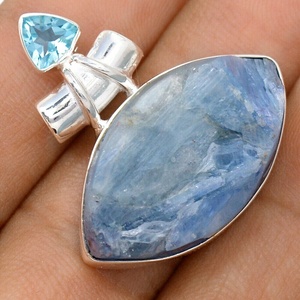 925 joyería de declaración de plata esterlina Natural Paraiba azul cianita Piedra en bruto colgante ODM OEM proveedor - Product Image 1