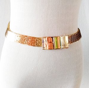 Ceinture vintage fine en or, mini-écailles rectangulaires, extensible, faite à la main, magique - Product Image 1