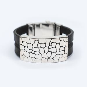 Bali Jewely Colección de lujo para hombres Pulsera de cuero de plata esterlina 925 Estilo moderno - Product Image 1