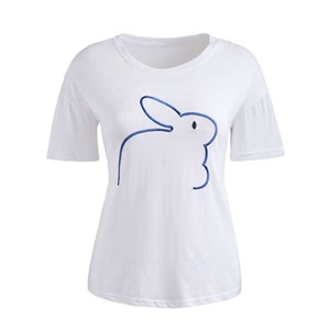 Style chaud personnalisé femmes T-Shirt brodé épaule goutte manches bon prix fait BD 2025 avec appliques décoration - Product Image 1